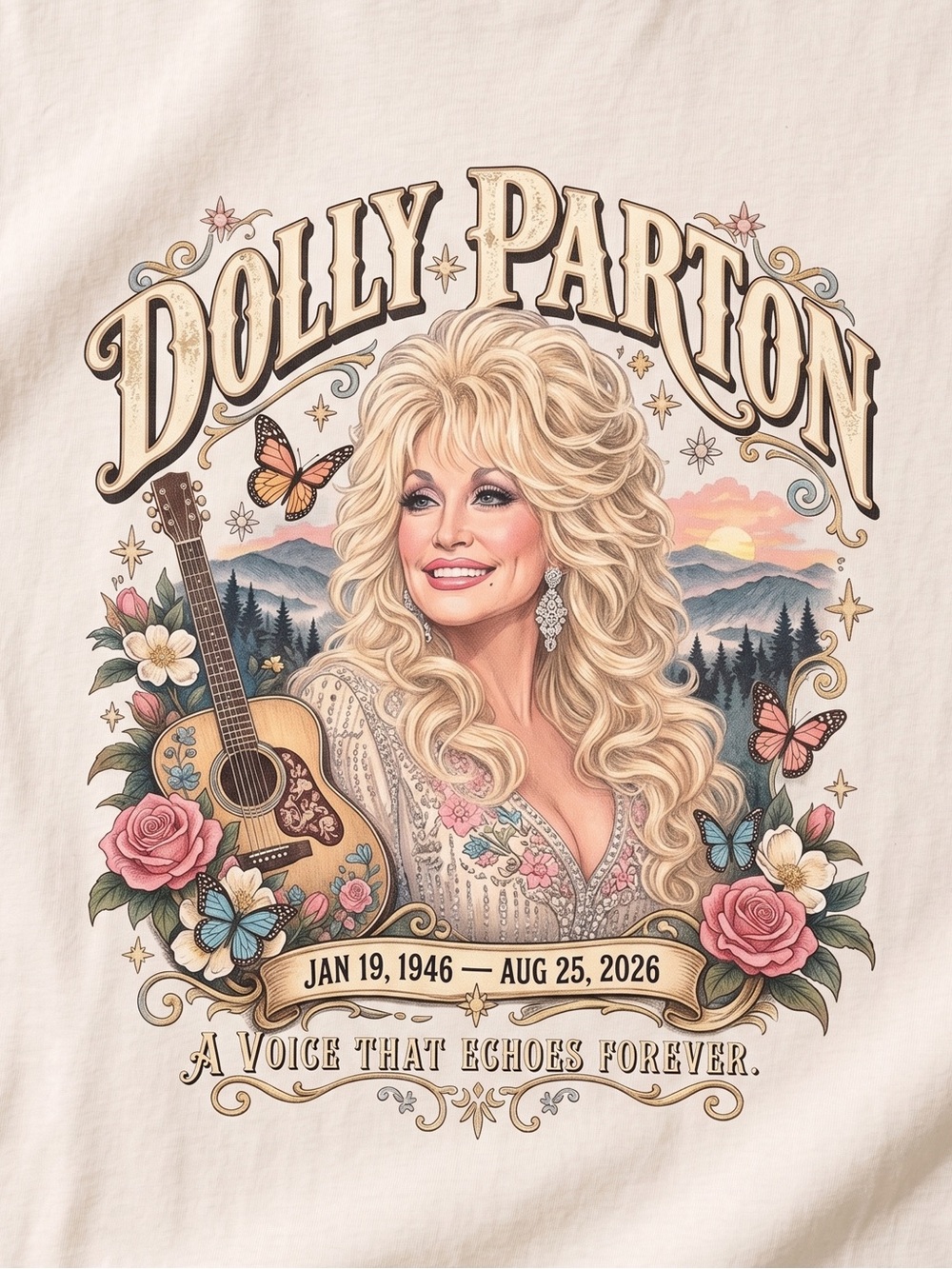 Dolly Parton Floral Music Graphic Tee Unisex T-Shirt - Picture 3 of 7